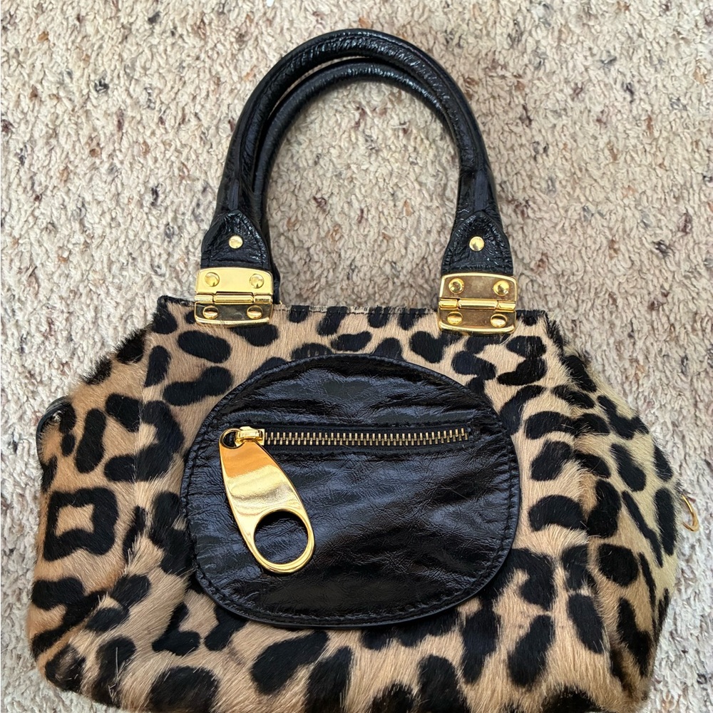 Regina patent Leopard Print Women's Bag with Black and Gold Accents